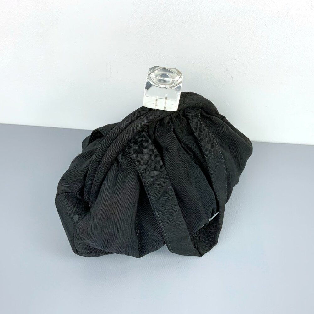 Vintage 1950s - 60s Black Faille Fabric Clear Lucite Clasp Mod Evening Bag